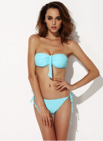 Light blue Fashion Simple bra Bikini suit